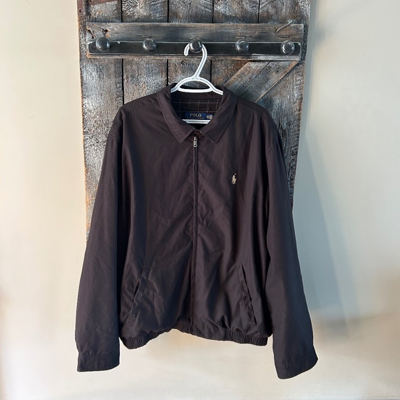 Men's Vintage Polo Full Zipper Jacket w/Taupe Accents Black - Picture 1 of 5